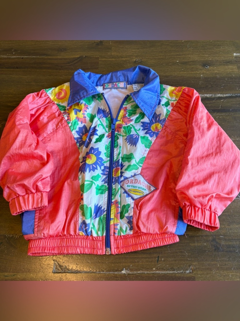 Jordache Vintage Y2K Windbreaker Jacket Floral Coral Toddler Patch 2T Y2K Zipper